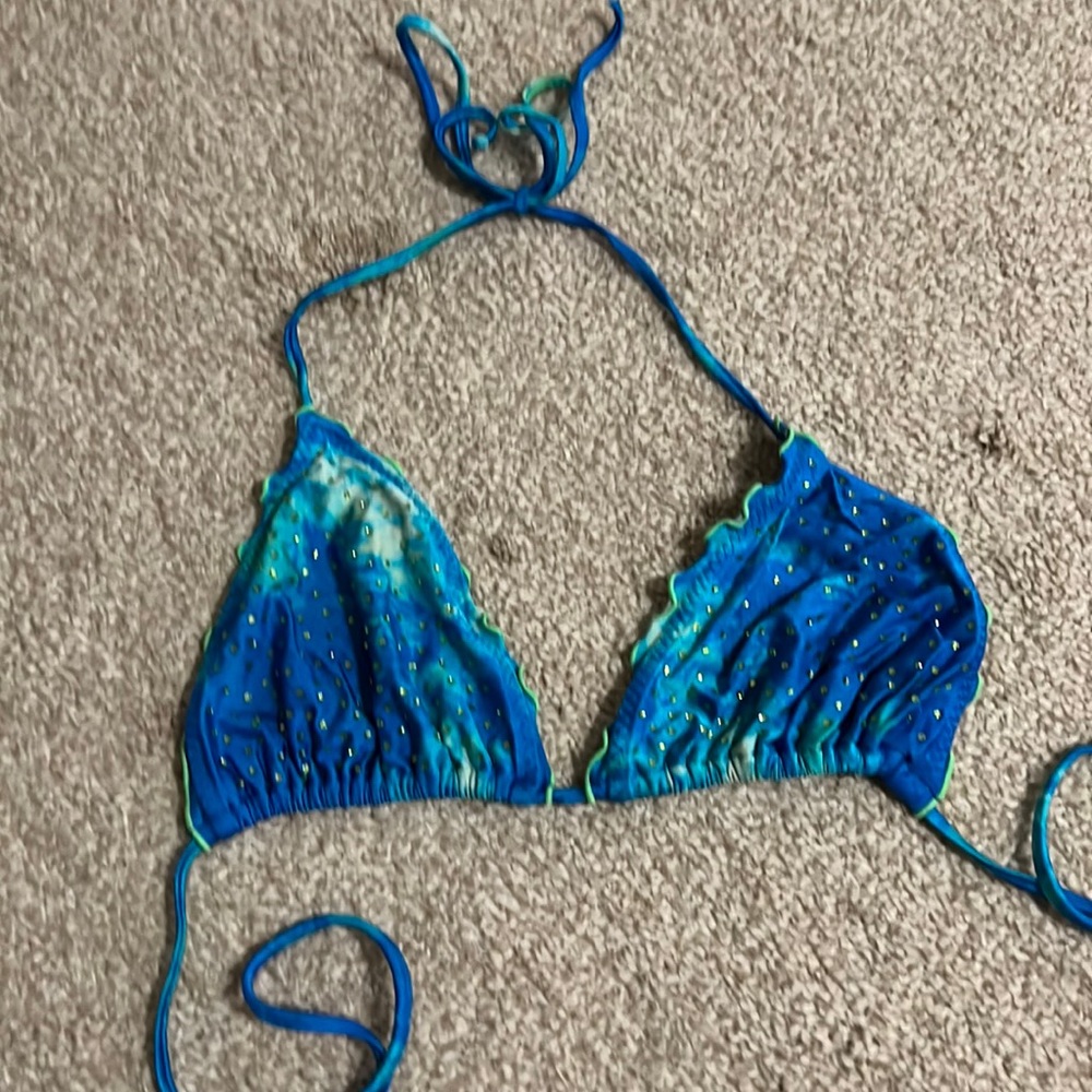Luli fama rhinestone bling triangle style bikini adjustable top